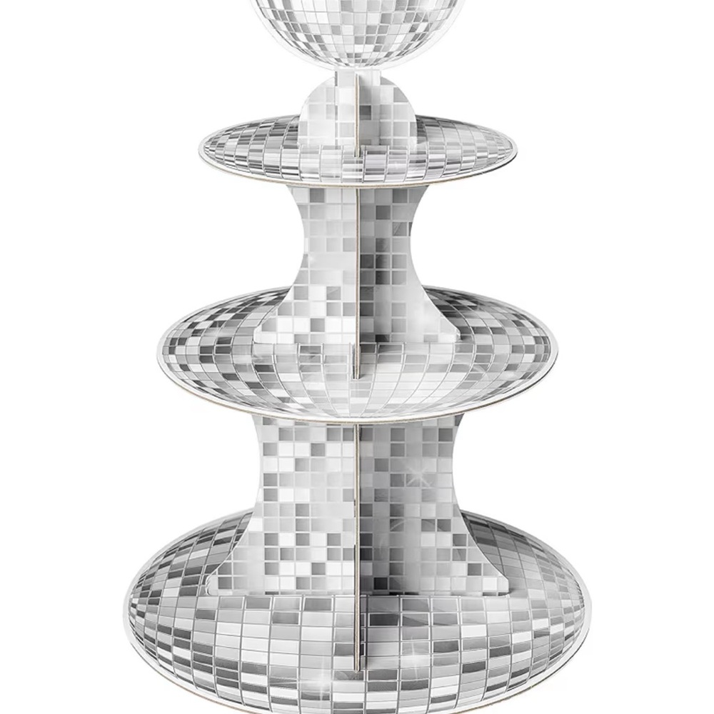 Disco Cupcake Stand 3tier silver glitter